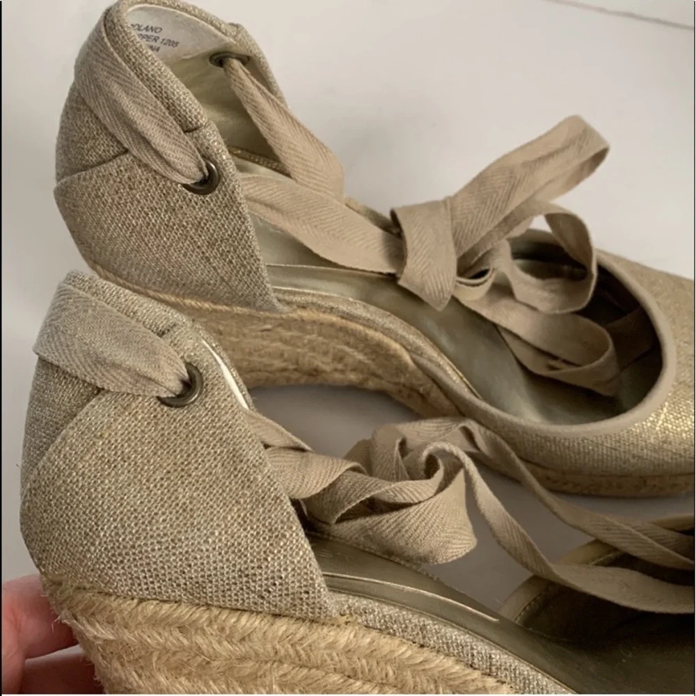Nine West Golano Ankle Wrap Espadrille Wedge Sandals Metallic Gold